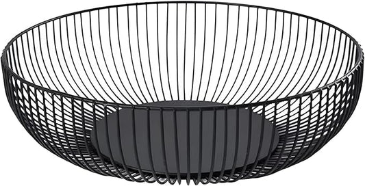 7UYUU Fruit Bowl for Kitchen Counter, Black Wire Fruit Bowl, Metal Countertop Fruit Basket, 11 Inches Round Holder for Lemon, Banana, Candy, Snack in Office (Round C)