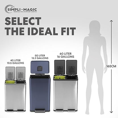 Simpli-Magic 50 Liter / 13.2 Gallon Soft-Close, Smudge Resistant Trash Can with Foot Pedal and Built in Filter- Blue