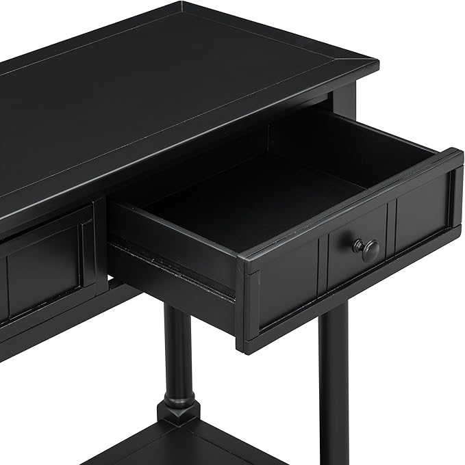 Knocbel Antique Entry Console Table with 2 Drawers & Bottom Open Shelf, Wood Sofa Tables for Entryway Hallway Living Room, 35.34" W x 13.8" D x 30.25" H, Black