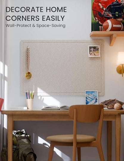 Fluxynara Bulletin Board,35.4" x 23.6" Cork Board Alternative with 12 Safe Removable Adhesive Tabs, Foldable Felt Pin Board for Home Office, Classroom, Bedroom,Entryway for Walls— Oatmeal
