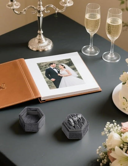 Velvet 3 Slots Jewelry Ring Box Engagement Wedding Box Keepsake Box Bridal Photo Ring Triple Slots Hexagon