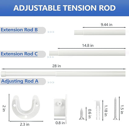 SUTINE Closet Rod, 17 to 53 Inch Closet Rods for Hanging Clothes, Heavy Duty Adjustable Closet Hanging Rod Bar White Closet Poles for Wardrobes, Closet, Bathroom, Windows,1.3 Inch Diameter