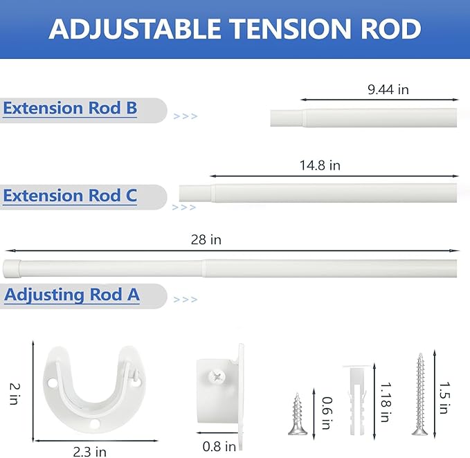 SUTINE Closet Rod, 17 to 82 Inch Closet Rods for Hanging Clothes, Heavy Duty Adjustable Closet Hanging Rod Bar White Closet Poles for Wardrobes, Closet, Bathroom, Windows,1.3 Inch Diameter