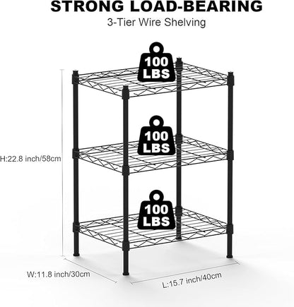 Orchidleaf 3-Tier Heavy Duty Wire Shelving Unit with Lockable Wheels, Metal Storage Rack for Garage, Pantry, Kitchen & Living Room, 39.4" H × 36.9" L × 18.6" D