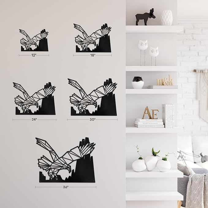 SIGNLEADER Metal Wall Art Decor Eagle Preying Modern Abstract Wall Sculpture Hangings Home Decoration for Living Room, Bedroom, Bathroom, Kitchen, Outdoor - 36" Black