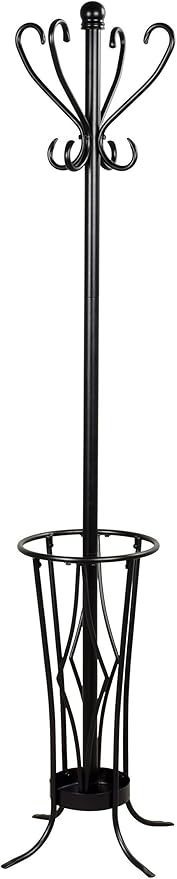 Elegant Metal Coat Rack with Umbrella Stand (Black Finish): Enhance Your Entryway with a Stylish Storage Solution | Sturdy Design and Functional Storage