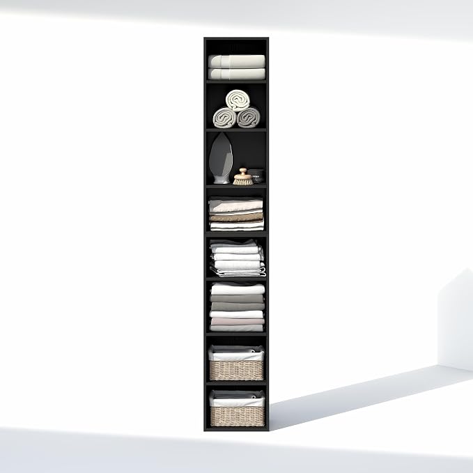 Furinno PASIR 8-Tier Closet Organizers and Storage, Open Shelf, Storage Organizer, 12-Inch Width, for Closet, Bedroom, Blackwood