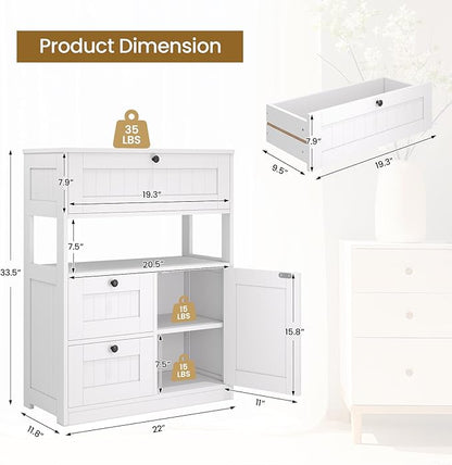 GRUSIGN Bathroom Cabinet, Modern Bathroom Floor Storage Cabinet Organizer with 1 Door and 3 Drawers, Freestanding Cupboard for Kitchen/Living Room Use