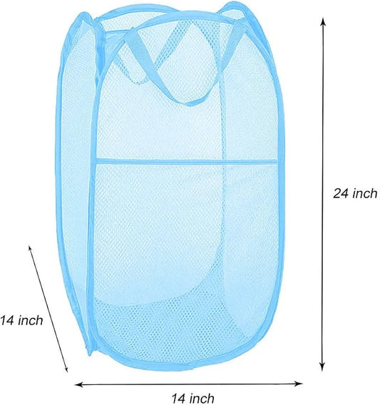 Larpur Pack of 2 Pop up Laundry Hampers, Collapsible Laundry Baskets, Portable Mesh Clothes Hampers for Home Room, College Dorm, Apartment, Foldable Hamper with Carry Handles, Sky Blue