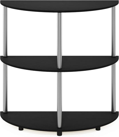 Furinno Frans Turn-N Half Round Console Table with Stainless Steel Tubes, Black Oak 15.6D x 31.1W x 30.8H in
