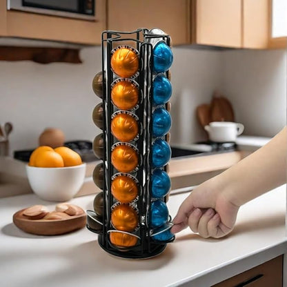 Vertuo Pod Holder Carousel Stand for 35 Nespresso Vertuo Capsule Storage Organizer with Extra Space for Coffee Mate Silent Rolling，Black