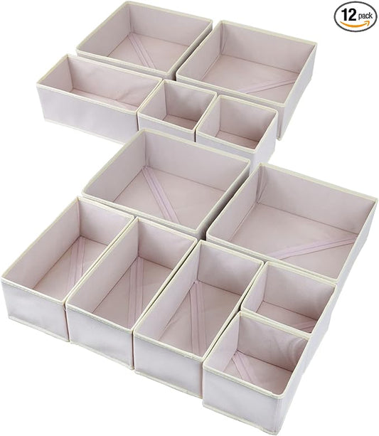 Fordonral 12 Pack Drawer Organizer Clothes, Foldable Fabric Dresser Organizer Closet Organizers and Storage Box for Underwear,Folded Clothes,Baby Clothing,Socks,Bra,Towels,Ties(12 Pack,Pink)