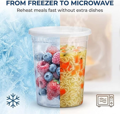 JoyServe 48 Sets Deli Containers with Lids – 8oz, 16oz & 32oz – Leak Proof, Microwaveable, Dishwasher & Freezer Safe – Plastic Food Storage & Soup Containers