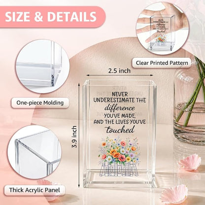 Never Underestimate The Difference You’ve Made Acrylic Pencil Holder Cup, Social Worker Appreciation Gifts for Desk Organizer, Floral Books Mark Holder Gifts for Teacher MSW, Graduation Present