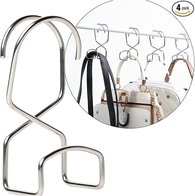 Wiosi Metal Purse Hanger Closet Set of 4 - Anti-Fall Heavy Duty Bag Organizer Hooks for Handbags, Backpacks & Totes, Durable Space Saving Bag Holder and Closet Hook