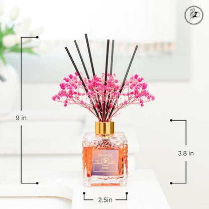 PEANÄK Reed Diffuser Set - Rose Honey Fragrance 6.7oz (200 ml) - Real Preserved Flowers & 8 Reed Sticks for Bathroom Shelf Decor Home Diffuser & Office Scent with Long Lasting Gift Scent