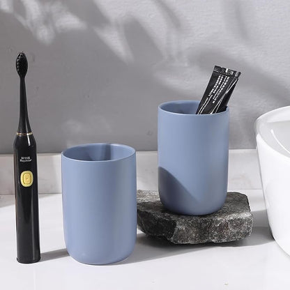 Toothbrush Holders for Bathrooms - 2 Cups Ceramic Toothbrush Toothpaste Holders Set, Blue Bathroom Tumbler Cups Reusable Toothbrush Mouthwash Cup, Bathroom Counter Organizer.