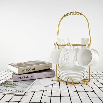 YY YEARCHY Coffee Cup Stand Holder Display Stand Mug Tea Rack Cup and Saucer Countertop Storage Organizer Dryer Hook Decoration (13.4" X 6" X 6", Yellow)