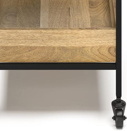 SIMPLIHOME Simons SOLID MANGO WOOD Industrial Contemporary 24 inch Wide Bar Cart in Natural for the Living room, dining room and kitchen