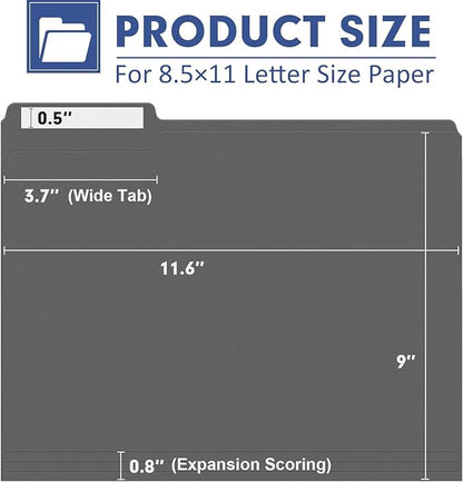 File Folder, PANDRI 120 Pack File Folder, 1/3 Cut Tab, Letter Size, Filing Folder for Office School Business, Dark Gray