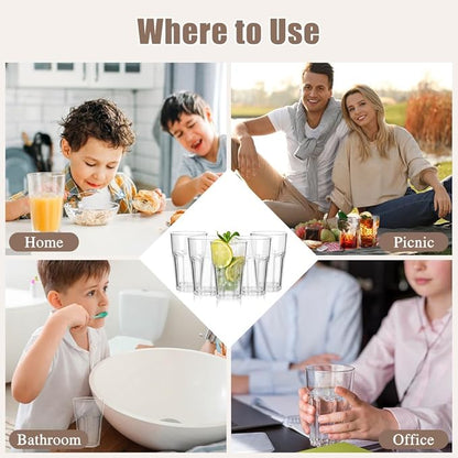 6 Pcs Plastic Tumblers, Unbreakable Water Cups, Reusable Drinking Cup for Kids and Adults, Stackable Acrylic Glasses for Camping Picnic Party Juice Cocktail Whiskey Wine (6pc-clear-300ml/10oz)