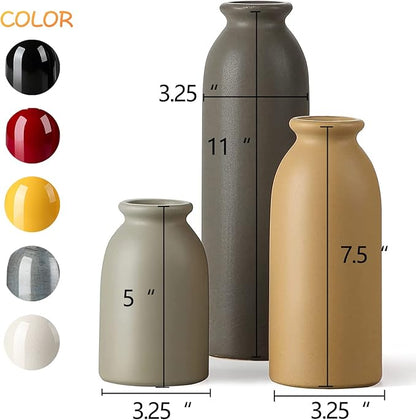 CWLWGO-Ceramic Matte Vase Set for Home Decor, Modern and Minimalist Decorative Flower Vases, Kitchen Living Room Table Centerpiece Decoration, Mantel Entryway Bookshelf Decor（Matte Multi）