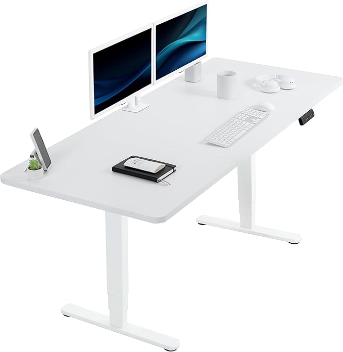 VIVO Electric 71 x 30 in Dual Motor Sit Stand Desk, Memory Height Adjustment, 2B Series, White Top White Frame, DESK-KIT-2W7W