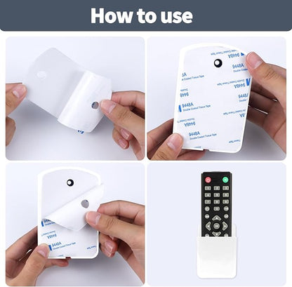 2 PCS Remote Control Holders Wall Mount, Self Adhesive TV Air Conditioner Remote Control Holder, Wall Mount Storage Box Organizer Wall Pen Holder Storage for Home Office School (White, 4)