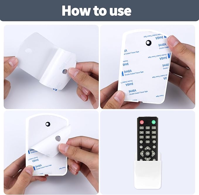 2 PCS Remote Control Holders Wall Mount, Self Adhesive TV Air Conditioner Remote Control Holder, Wall Mount Storage Box Organizer Wall Pen Holder Storage for Home Office School (White, 2)