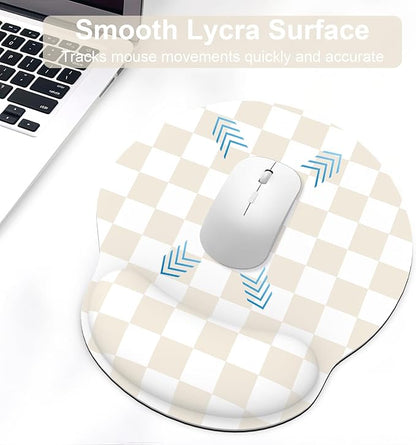 Ergonomic Mouse Pad with Wrist Rest and Keyboard Wrist Rest, Mousepad and Keyboard Pad, Non-Slip Rubber Base, Pain Relief, Mouse Pad with Wrist Support for Gaming, Computer, Office, Beige Checkered