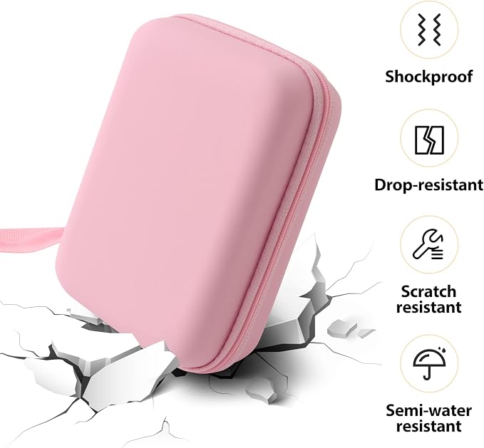 TUGUAI Label Maker Case Compatible with Phomemo D30 JADENS D110 NiiMbot D11 SUPVAN E10 Label Printer, Hard Carrying Container Storage Holder Organizer for Tape Roll, Charging Cable (Box Only, Pink)