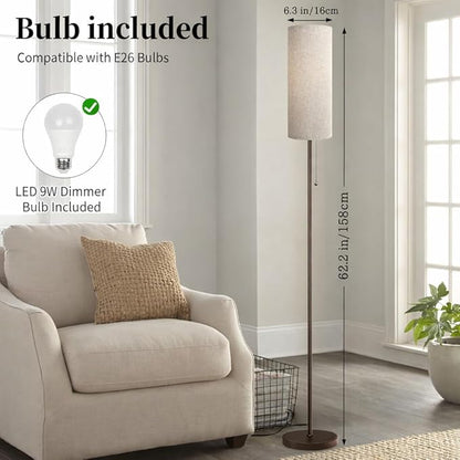 Floor Lamp for Living Room, Modern Standing Lamps with Lampshade, Minimalist Tall Lamp with Chain Switch for Living Room, LED Bulb Included (Beige+Brown)