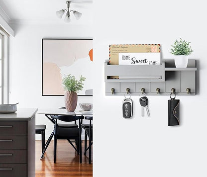 Key Holder Wall Mount - Key Hooks for Wall Decor Living Room - Wooden Key Hanger Rack and Mail Organizer with Shelf for Home Essentials - Modern Entryway House Decor Aesthetic