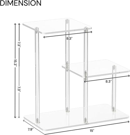 Acrylic Desktop Bookshelf, 7.9" D x 15" W x 15.3" H, Small Desktop Shelves Organizer, 3-Tier Clear Mini Table Top Shelf for Office Supplies and Desk Accessories, Easy Assembly