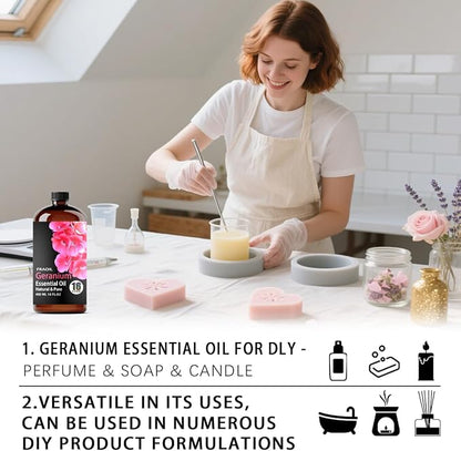 Geranium Essential Oil, Geranium Oil 16 Fl Oz 480 ML for Diffuser Humidifier Yoga Cleaning DIY Candle Soap Making Perfume Gift for Women Essential Oils FRAOIL (Geranium 16 Fl Oz (Pack of 1))
