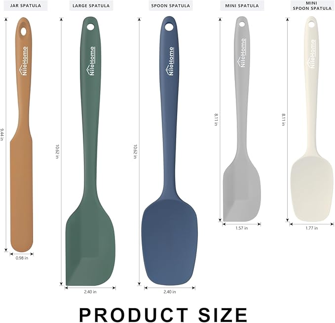 NileHome Silicone Spatula Set, 5 Pieces Food Grade Kitchen Utensils with Silicone Brush Heat Resistant Up to 600°F BPA-free Rubber Spatula for Scraping, Baking, Cooking, Mixing—Forest Style