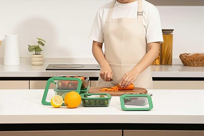 Crispa Teal Glass Food Storage Containers [8-Piece Set] Premium Silicone Lids, 100% Plastic-Free Non-Toxic Meal Prep Containers - (4) 40oz & 20oz Glass Tupperware - Leakproof, Freezer/Oven Safe