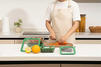 Crispa Teal Glass Food Storage Containers [8-Piece Set] Premium Silicone Lids, 100% Plastic-Free Non-Toxic Meal Prep Containers - (4) 40oz & 20oz Glass Tupperware - Leakproof, Freezer/Oven Safe