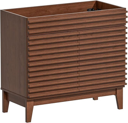 ROOMTEC 36" Bathroom Vanity, Mid-Century Freestanding Bathroom Cabinet Vanity with Storage, Particleboard Frame with Wood Grain Laminate, Walnut (Sink Basin Not Included)