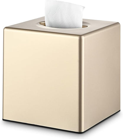 Y-in Hand Tissue Box Cover, Decorative Modern Square Facial Storage Tissue Box Holder, Home Accessories for Bathroom Vanity Countertops, Dressers, Night Stand, Parlors and Office - Champagne Gold