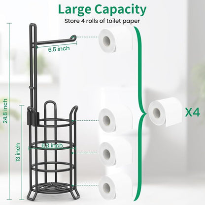 TomCare Toilet Paper Holder Toilet Paper Stand and Dispenser for 3 Spare Rolls Metal Wire Free-Standing Toilet Tissue Paper Roll Storage Shelf Bathroom Accessories Storage Organizer Black