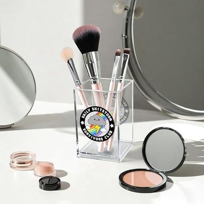 Daily Sh!tstorm Survivors Club Acrylic Cosmetic Pencil Pen Holder Cup, Funny Rainbow Storm Cloud Desk Organizer Accessory for Home Office Decor, Humor Sarcastic Work Gifts for Women Men Coworker