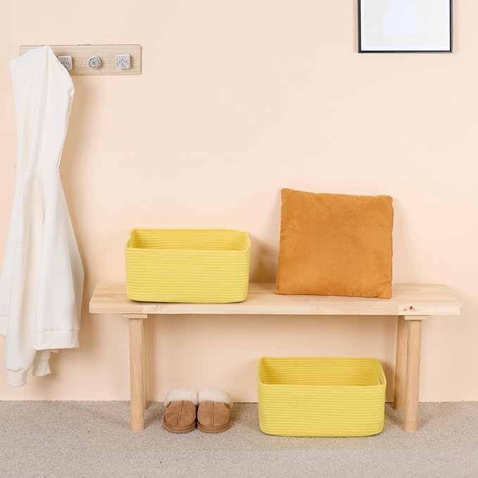 MiniArk Large Storage Baskets for Shelves, Closet Organizers Bins for Clothes Blanket Towels, Baby Nursery, Toy Baskets Box, Woven Rope Baskets, 17 x 13 x 7.5”, 3 Packs Yellow