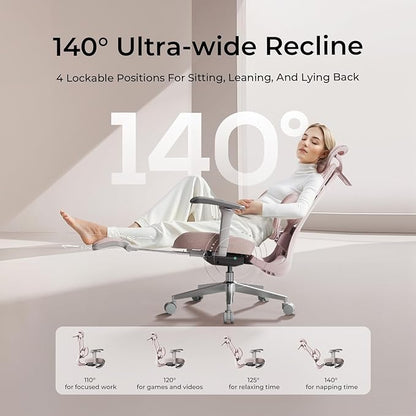 Hbada E3 Air Ergonomic Office Chair, Big and Tall Office Chair - with 3-Zone Dynamic Lumbar Support, 3D Adjustable Headrest, 4D Adjustable Armrests, Swivel, Pink(with Footrest)