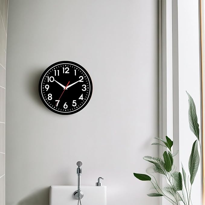 DAXSMY Wall Clock Black Battery Operated 10 Inch Simpel Silent Non Ticking Analog Decorative for Kitchen Bathroom Bedroom Office Living Room School Classroom(Black)
