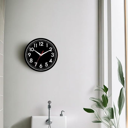 DAXSMY Wall Clock Black Battery Operated 10 Inch Simpel Silent Non Ticking Analog Decorative for Kitchen Bathroom Bedroom Office Living Room School Classroom(Black)