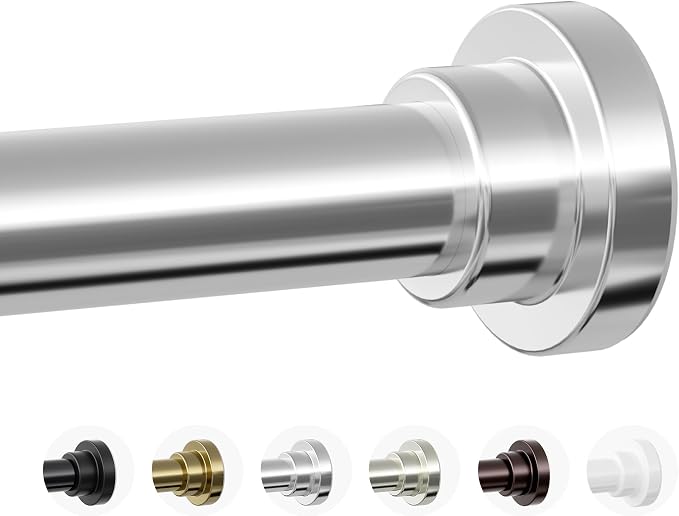 Mcrbeay Shower Curtain Rod, 1" Diameter Heavy Duty Tension Shower Rod, Non Slip Adjustable 28-102 inch No Drilling Shower Curtain Rods Spring Tension For Bathroom, Shower Stall, No Rust, Silver