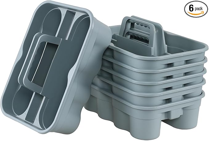 6-Pack Plastic Cleaning Caddy with Handle, 2 Compartments Caddy Basket, Gray