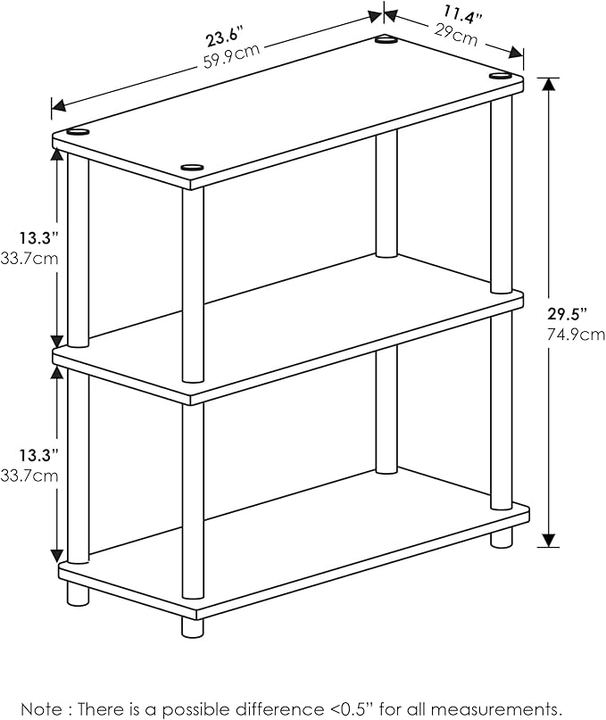 Furinno TURN-N-TUBE Storage Shelves, 3-Tier Book Shelf, Corner Shelf, Toolless Open Shelves, for Organization and Storage, Living Room, Garage, Home Office, Dark Cherry