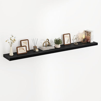 Acovy 72 Inch Floating Shelves, 3D Textured Wood Grain, 72"x9.25"x1.5" Inch Deep Floating Shelves for Wall, Wooden Shelves for Bathroom, Bedroom, Living Room, Black, 1 Piece